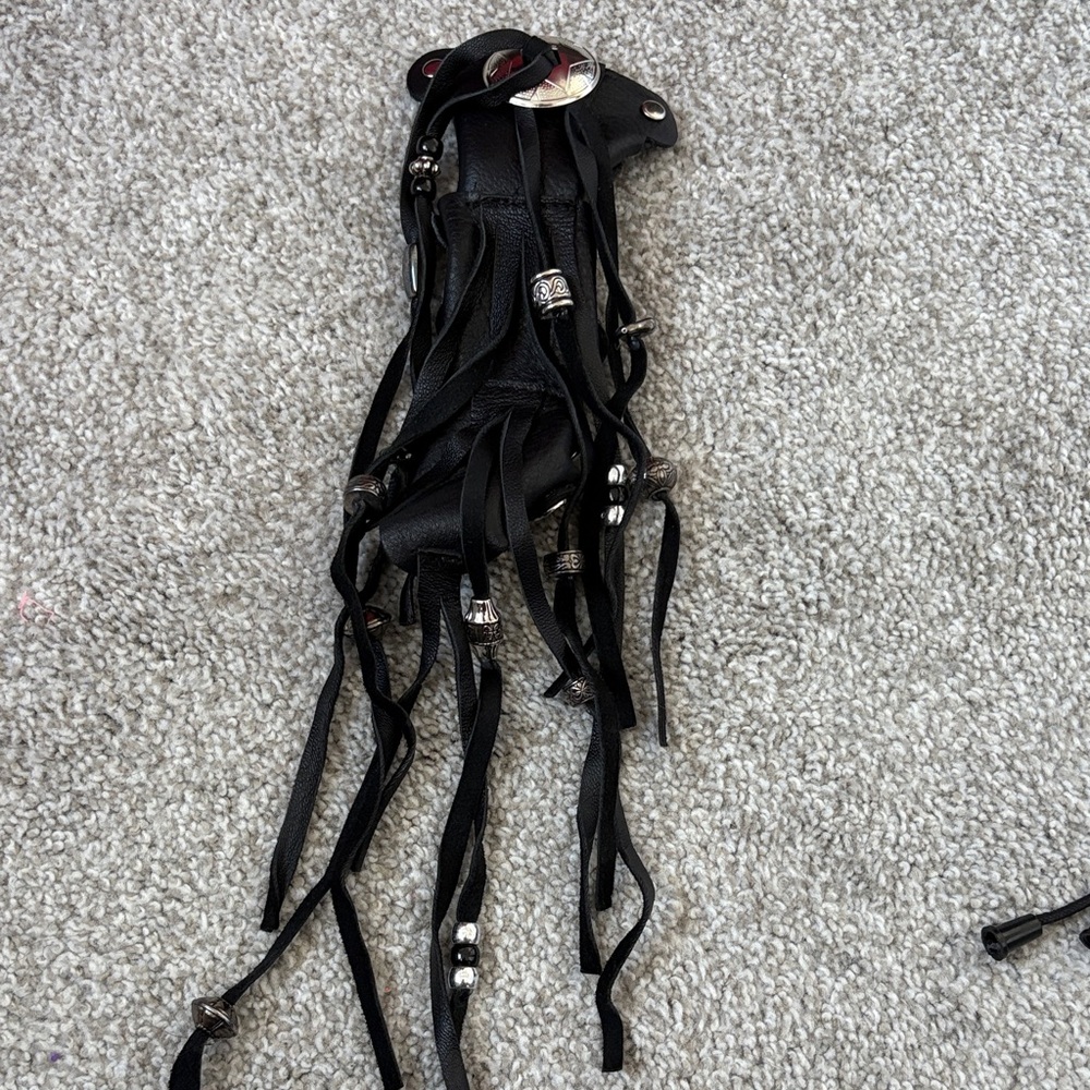 Black Leather Fringe hair glove